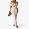 SALOMI | Maxi-jurk met Textuur en Oversized Corsages - Moeiteloze Eleganties