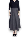 Hohe Taille Lange Schwarze Rock Damen aus Dickem Stoff – Knöchellang, Bequeme Passform, Größe S-3XL
